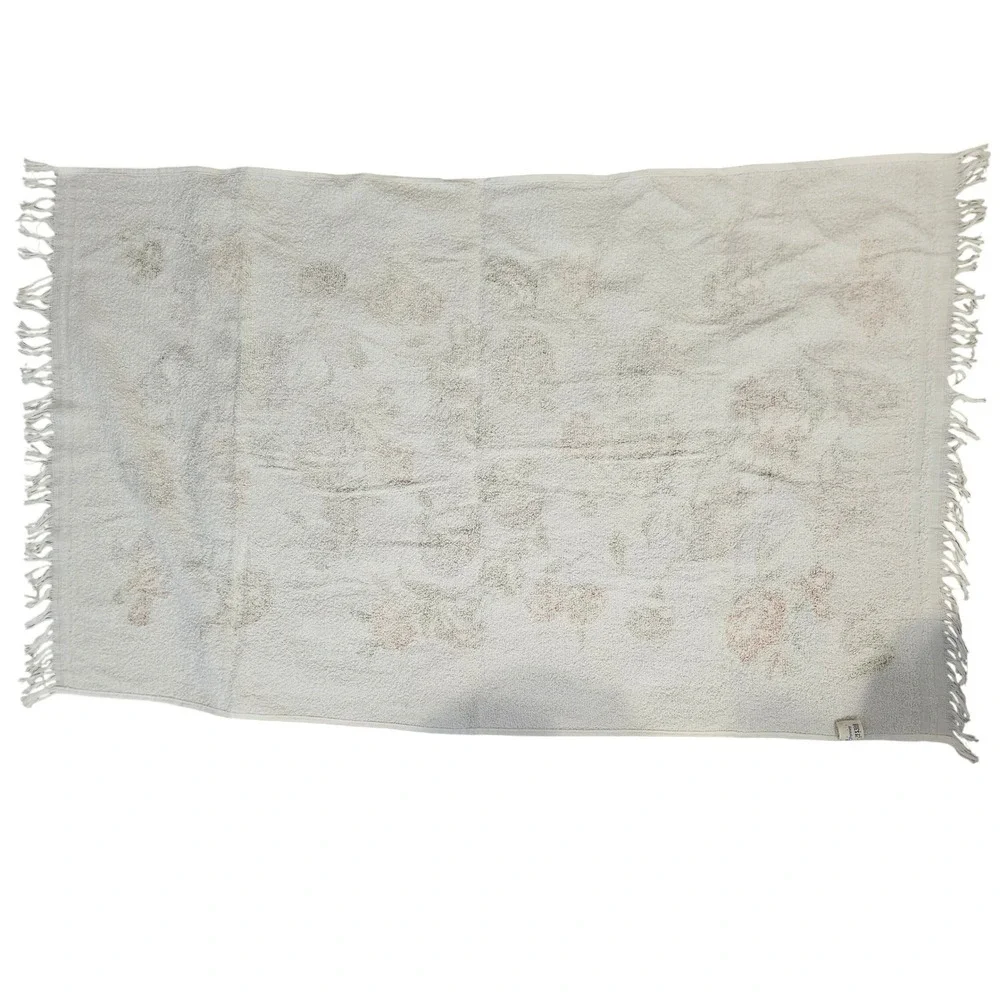 Vtg JCPenney Floral Hand Towel Fringed White Orange Brown 70s Retro USA Made NWT